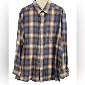 ROWM Blue Tan Brown Plaid Mens Big & Tall Button Down Dress Shirt  2XT
